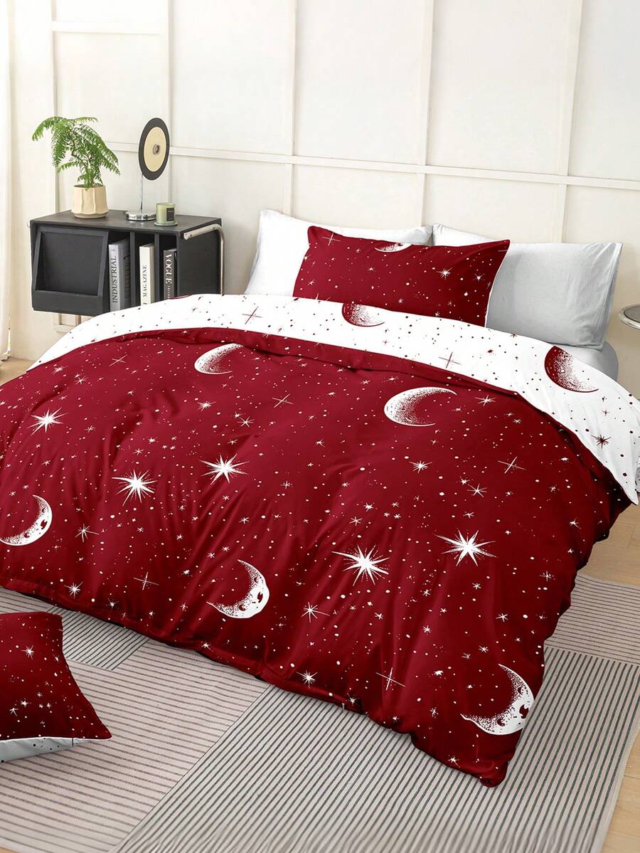 三件套床上用品,四季皆宜,透气超柔软,抗起球亲肤面料,柔软抗起球,家用纺织品,房间装饰,包含1个被套和2个枕套(不含被芯),时尚卧室家居装饰,适用于单人床/双人床/大号床/特大号床,可机洗,多种颜色可选,浪漫情人节礼物星空印花被套 - 彩色 - 查看 1