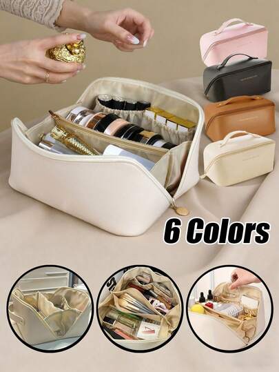 1个夏季多功能便携旅行化妆包，大容量化妆品收纳包，PU皮革防水洗漱包，女士洗漱包，适合收纳整理化妆品和洗漱用品，适合夏季海滩，旅行必备品，适合浴室、卧室和宿舍，适合女孩、学生和女性，节日礼物，生日礼物