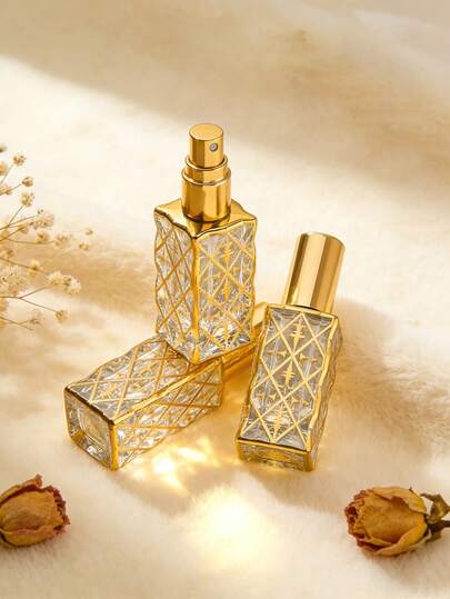 2 Pcs Luxury Arabic Style Refillable Perfume Bottle Set, Premium Golden Design Glass Perfume Atomizer, Travel Size Leakproof Fine Mist Empty Unscented Sprayer, PVC-Free Portable Scent Container For Essential Oils Home Fragrance, TSA Approved Travel Essentials For Women Men Vanity Home Decor Vacation Trip Gift For Perfume Lovers