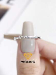 1 chiếc nhẫn bạc 925 đính đá Moissanite hình tre tối giản 0.03 carat, thanh lịch và sang trọng, thích hợp làm quà tặng đính hôn, cưới, sinh nhật bạn thân hoặc kỷ niệm. Hoàn hảo cho cô dâu và trang sức cưới. - Nhẫn Moissanite Tre - Xem 1