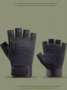1pair Men Solid Fashionable Fingerless Gloves Outdoor Riding - 軍綠色 - 查看 5