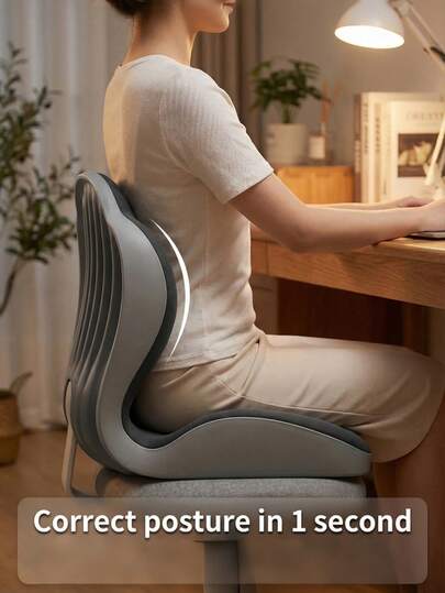 符合人体工学的贝壳形坐垫，尾骨处有支撑设计，仿生记忆海绵材质，透气舒适，适合长时间办公坐姿，改善坐姿，柔软舒适的办公桌面装饰。