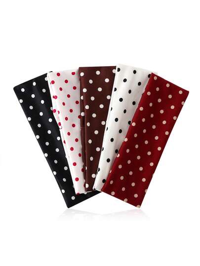 1/5pcs Women's Polka Dot Sports Headband, Wide Yoga Fitness Sweat-Absorbent Non-Slip Elastic Headband, Bohemian Style