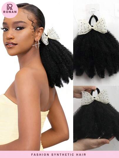 1 Pc 8 Inch Fluffy Afro Puff, Soft Hair, High-Quality Hair Bun, Marley Kinky Fluffy Synthetic Hair With Elastic Design, For Women