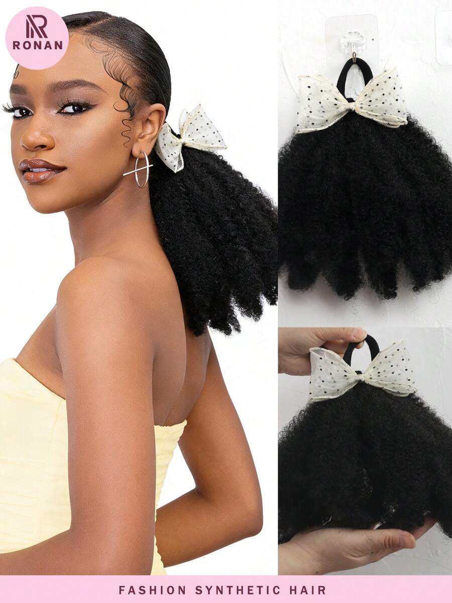 1 búi tóc giả kiểu Afro bồng bềnh 8 inch, tóc mềm mại, chất lượng cao, tóc giả tổng hợp Marley Kinky Fluffy với thiết kế co giãn, dành cho nữ.