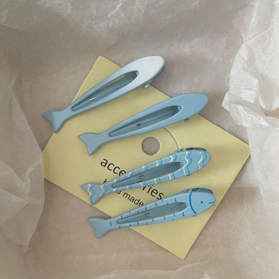 Blue Gradient Small Fish Metal Hairpin - 隨機1pc髮夾 - 查看 1
