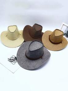 男士西部牛仔帽户外遮阳骑士帽女士旅游大檐遮阳草帽 - 彩色 - 查看 4