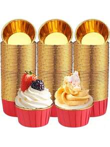 50pcs Gold Cupcake Cups Liners, Disposable Muffin Cake Cups,Grease-Proof & Heat Resistant Cupcake - Multicolor - View 16