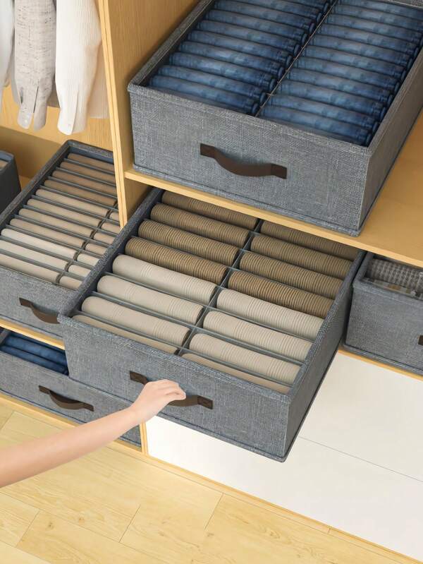 1 Upgraded Washable Gray Double-Row Clothing Storage Box, Convenient For Seasonal Organization, Foldable Large Drawer-Style Household Large-Capacity Storage Box, Easy To Carry, Fold And Store, And Also Easy To Take Out.