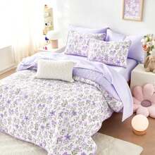 - Floral Quilt Set Coquette Cottagecore Shabby Chic Flower for Women Teen Girls Reversible Lightweight Bedspread Coverlet 3 Pieces Purple White Queen/Full Size - Blanco púrpura - Ver 4