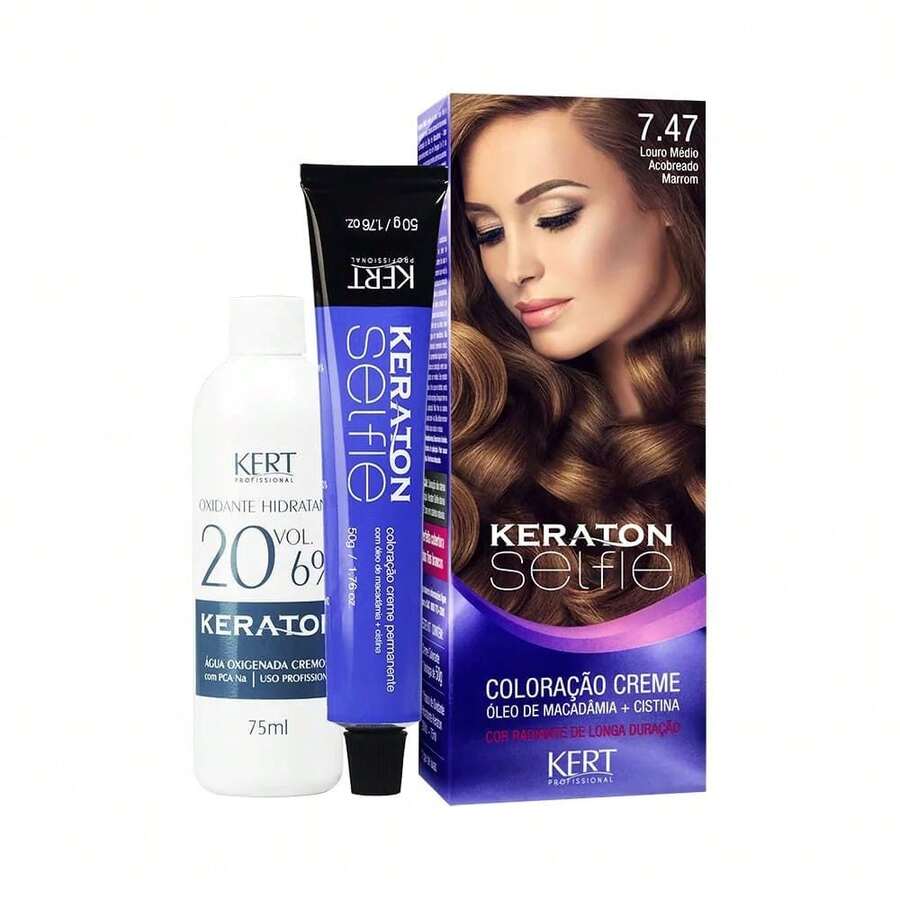 Keraton Selfie Hair Dye - Full Gray Coverage - Choose Your Color - 7.47 Medium Blonde Copper Brown - View 1