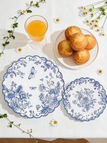 10pcs/20pcs/30pcs Blue And White Floral Paper Plates, 9inch& 7inch Round Scalloped Edge Blue And White Porcelain Style Plates, Chinoiserie Butterfly & Flower Print Disposable Plates, Bridal Shower, Wedding, Tea Party Decorations Men Women - Multicolor - View 5