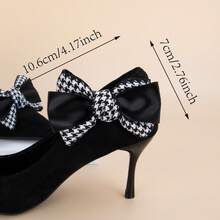 1 Pair Elegant Minimalist Black Houndstooth Pattern Black Stripe Detachable Shoe Clips, Suitable For Wedding, Party, High Heels - Black - View 6