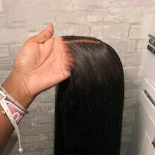 5*5 即戴即用型自然黑色长款假发（8-34英寸），真人前额发丝，13x4 高清蕾丝前假发，200% 密度巴西混纺原生发，预剪蕾丝真人前额发丝，直发假发，预先拔毛，带婴儿发，混纺发丝，适合女性日常、派对、圣诞节等场合使用。 - 自然色&黑色系 - 查看 2