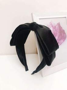 1PC Women's Solid Color Bow Double Layer Headband Hair Accessory Hair Band Hair Hoop Hairband - Black - View 1