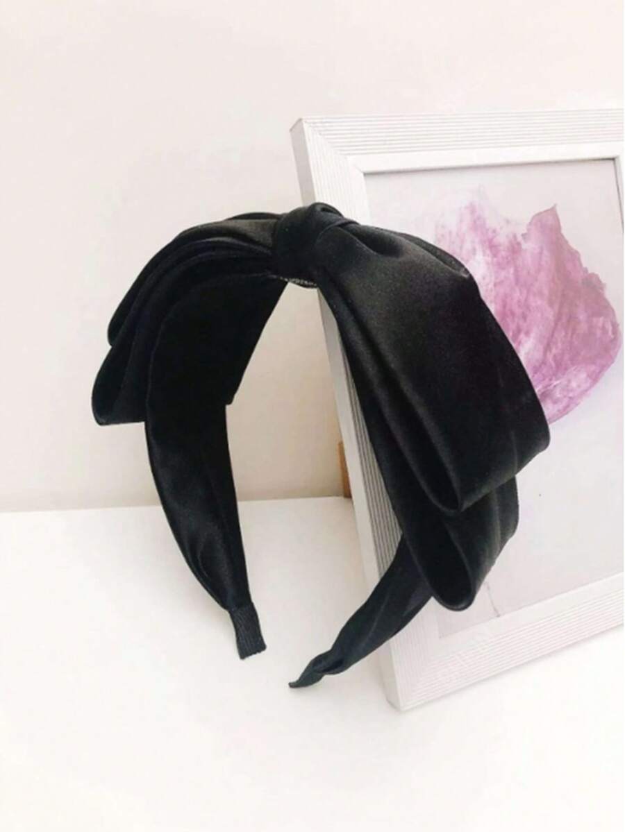 1PC Women's Solid Color Bow Double Layer Headband Hair Accessory Hair Band Hair Hoop Hairband - Black - View 1