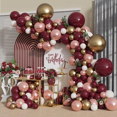 139 piezas Kit de guirnalda de arco de globos burdeos con globos metálicos de rosa dorado, burdeos y dorado para decoración de cumpleaños, baby shower, San Valentín, despedida de soltera, boda, compromiso, graduación, aniversario y otras celebraciones