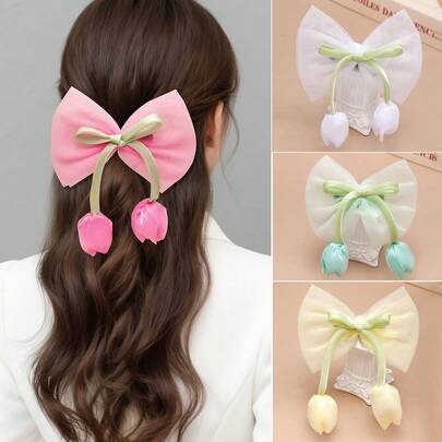 Set de 4 piezas de pasadores para el cabello con flores de tulipán de colores, regalos para fiestas navideñas de padres e hijos, accesorios de cabello lindos y dulces para estudiantes en colores surtidos