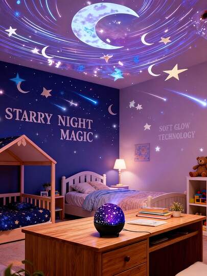 星月投影灯，USB供电，轻巧设计，紧凑型卧室氛围灯，生日礼物，桌面安装，适用于11个节日、万圣节装饰、圣诞节装饰，适用于卧室、客厅