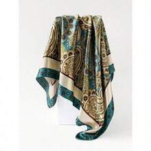 1pc Bohemian Vintage Paisley & Ditsy Floral Silk Woman Bandana Scarf, Lightweight Breathable Shawl, Suitable For Casual Wear & Outdoor In Spring/Summer Hair Accessories Boho Hair Bands Fall Winter Headbands For Women For Vacation Outfits Woman - Màu xanh lam - Xem 2