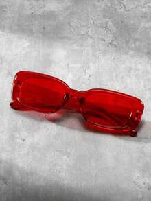 1pc Unisex Fashionable Y2K Style Beach Summer Square Frame Versatile Personalized Photo Taking Daily Fashion Glasses - Red - View 4