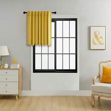 单片装或双片装可选/带系带窗帘/杆袋式窗帘/可使用夹子/纯色遮光隔热窗帘/遮光窗帘/适用于客厅、办公室、卧室，短款可用作厨房窗帘 - 薑黃 - 查看 30