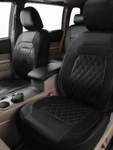 Full Set PU Leather Car Seat Covers, Single-Line Diamond Quilted PU Leather Upholstery, Suitable For Airbags, Breathable And Durable, Water-Resistant, Prevent Car Seat From Stains, Dust And Liquid Splash - Seat Covers - View 5