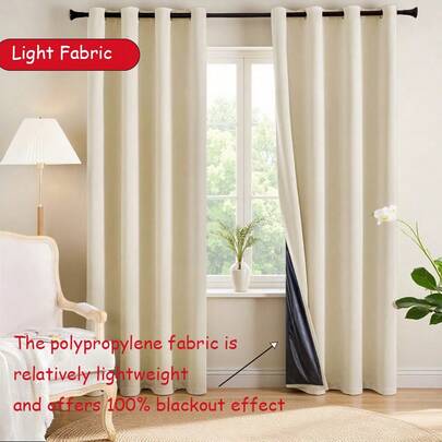2Pcs Coated Backing Blackout Curtains, Grommet Top Thermal Insulated Window Drapes For Bedroom & Living Room