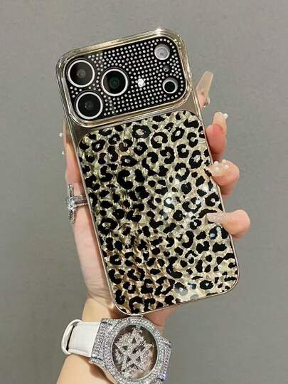 Étui de téléphone avec imprimé léopard strass, style à la mode Ins, compatible avec iPhone 17 Pro Max, 16 Pro, 13, 15 Pro Max, 14, et une protection de luxe pour femmes