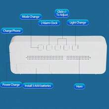 16.0cm Large LED Display Digital Alarm Clock With Voice Control, Adjustable Brightness, Dual Power Mode (USB Or AAA Battery), Rectangular Plastic Travel Alarm Clock Suitable For Bedroom, Living Room, Office - Movie Theme - Multicolor - View 11