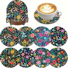 8pcs Flower DIY Diamond Painting Coaster Set, Round Bright Diamond Surface, Sturdy Adhesive With Full Tools, Easy For Beginners, Stress Relief Handcraft, New Year, Valentine's Day, Christmas, Teacher's Day Gift, Home Decor Coasters For Family, Friends, Girlfriend, Teacher - Multicolor - View 2