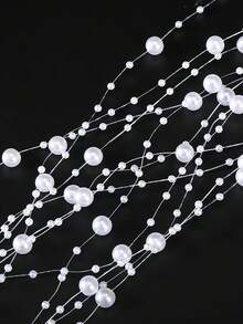 1Pc Multi - Layer Pearl Headband, Elegant Dreamy Bridal Hair Accessory, Wedding/Bridal Dress/Photoshoot Exquisite Hairstyle Ornament - White - View 5