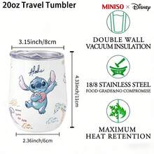 MINISO X Disney Lilo & Stitch Aloha Love The Sea Insulated Stainless Steel Eggshell Tumbler With Lid,Double-Walled Vacuum Cup For Coffee,Wine,Drinks - Multicolor - View 5