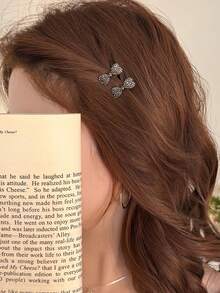 10个装女士时尚简约优雅水钻蝴蝶结发夹，适合日常佩戴 - 深灰色 - 查看 2