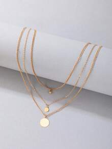 1pc Casual Versatile Metal Disc Geometric Multi-Layer Necklace, Suitable As Gift For Women's Daily Wear - 22976-nek-g-eP - View 3