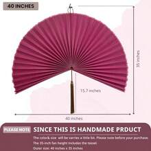 Fan Wall DecorLarge Bamboo Fan Wall Art For Boho Hanging Headboard Decorative Folding Fan For Over Bed Decorations Pink 40inch - 覆盆子 - 查看 3