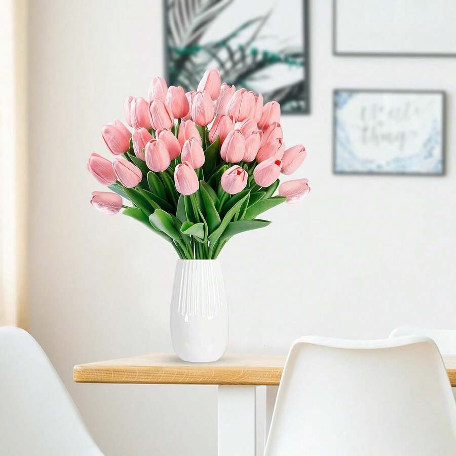 30 cành hoa tulip nhân tạo, hoa tulip giả dùng cho bó hoa cưới và trang trí nhà cửa. - Hồng - Xem 1