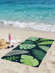 1 Stück tropisch grüne Pflanze Strandtuch, dunkelgrüner Hintergrund mit Schildkrötenblatt Muster, schnelltrocknende Strandwicklung, praktisch für Strand, Pool und Fotoshooting - Verschiedenfarbig - Übersicht 5