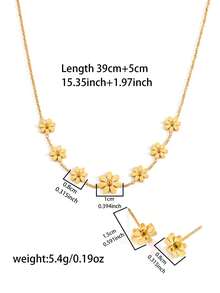 Bộ trang sức 3 món sang trọng mạ vàng hình hoa cúc, gồm dây chuyền, bông tai và mặt dây chuyền, thiết kế tối giản, đa năng bằng thép không gỉ mạ vàng 18K. - Vàng - Xem 7