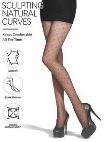 Ultra-Thin Diamond Grid & Polka Dot Silver Thread Pantyhose, Sexy Slimming Stockings, High Elasticity & Snag Resistant - Multicolor - View 3