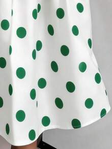 Women's Fresh Vacation Style Green Polka Dot V-Neck Sleeveless Waist Fit Flare Dress Elegant Summer - Multicolor - View 4