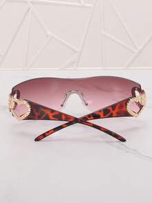 1pc Frameless Metal Heart Decor Y2K Style Fashion Glasses, Suitable For Beach, Party, Gift, Vacation - 棕色粉末 - 查看 2