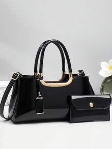 Bộ túi xách thời trang mới dành cho mẹ và con gái, túi xách cỡ lớn in họa tiết da cá sấu bóng bẩy. - Màu tím - Xem 9