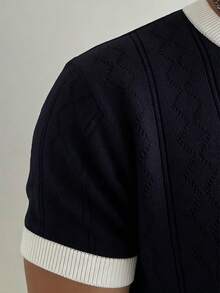 GRDR Men's Minimalist Fashion Knit T-Shirt Top - Daily Wear - Navy Blue - View 8