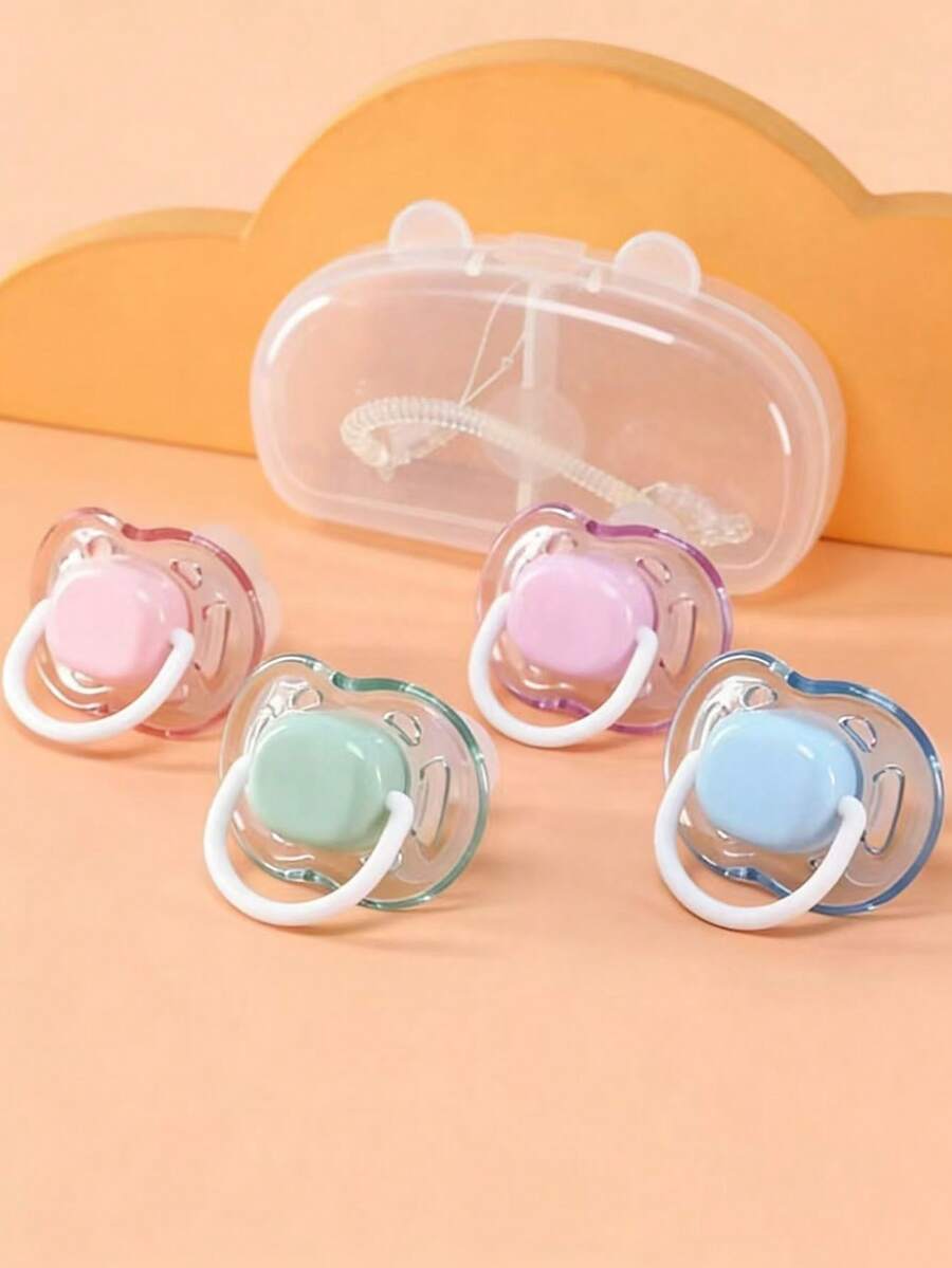 Set de 4/2 chupetes, chupete redondo para el día, chupete plano para la noche, chupete de silicona con tapa antipolvo y mango de plástico, diseño de carcasa transparente PTCG - Multicolor - Ver 1