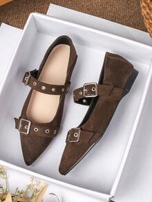 2026春夏新款方头平底乐福鞋，休闲软底英伦风女士一脚蹬鞋，大码41-43 - 棕色 - 查看 14