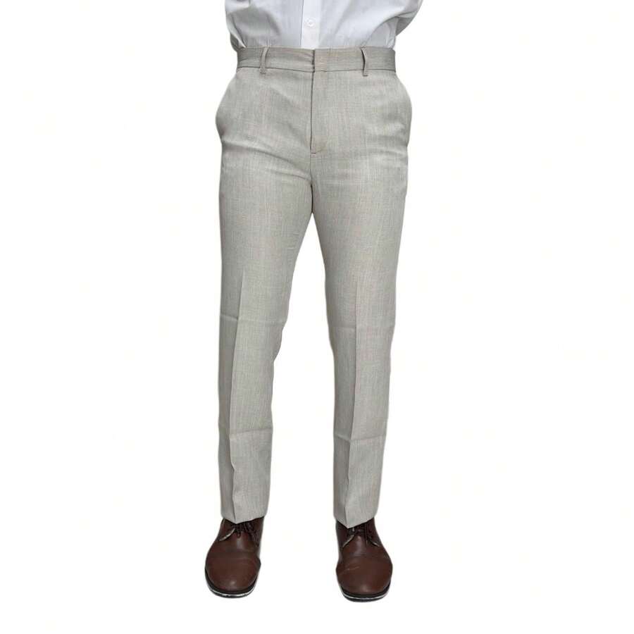 Men's Slim Fit Melange Tailored Trousers - 米色 - 查看 1