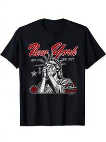 Camiseta infantil de Halloween para niños con estampado de la Estatua de la Libertad de Nueva York, 100% algodón, con estampado de fantasmas, ideal para niños pequeños. Camisetas de verano negras con diseño de paisaje urbano, ropa de otoño para niños, camisetas Kpop para Halloween, camisetas de manga corta para jugar al aire libre y para uso casual, camisetas de Mas Tour para niños pequeños/adolescentes/niños bebés. - Negro - Ver 3