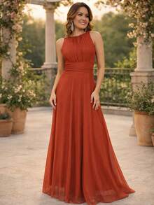Bridesmaid Dress Two Ways To Wear Closed Or V-Neck - Màu Cam cháy - Xem 1