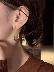 1pair Simple U-Shaped Hoop Earrings For Women Elliptical Large Earrings, Women's Minimalist Earrings, Personalized 1U1A - One Pair Of Gold - View 4